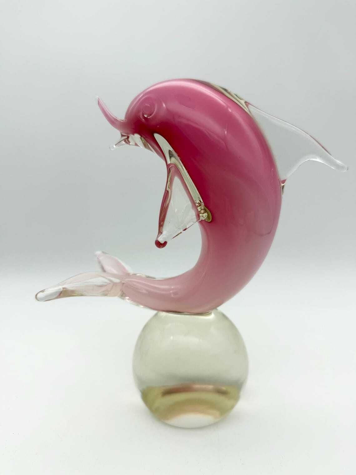 photo furniture Murano Glass Pink Dolphin Ornament, Pink Glass Dolphin