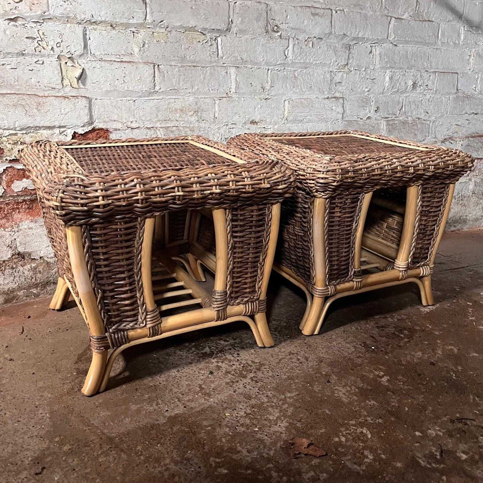 A Pair Of Wicker And Bamboo Bed Side Tables photo vinterior