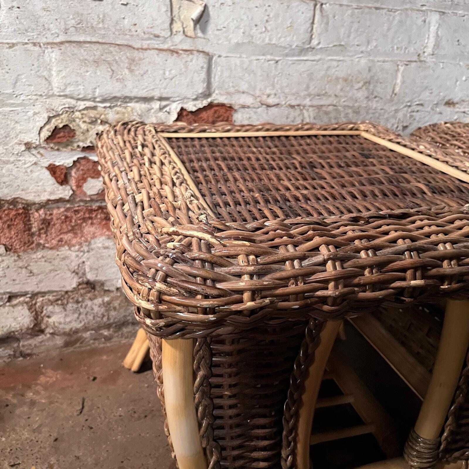 A Pair Of Wicker And Bamboo Bed Side Tables photo buy
