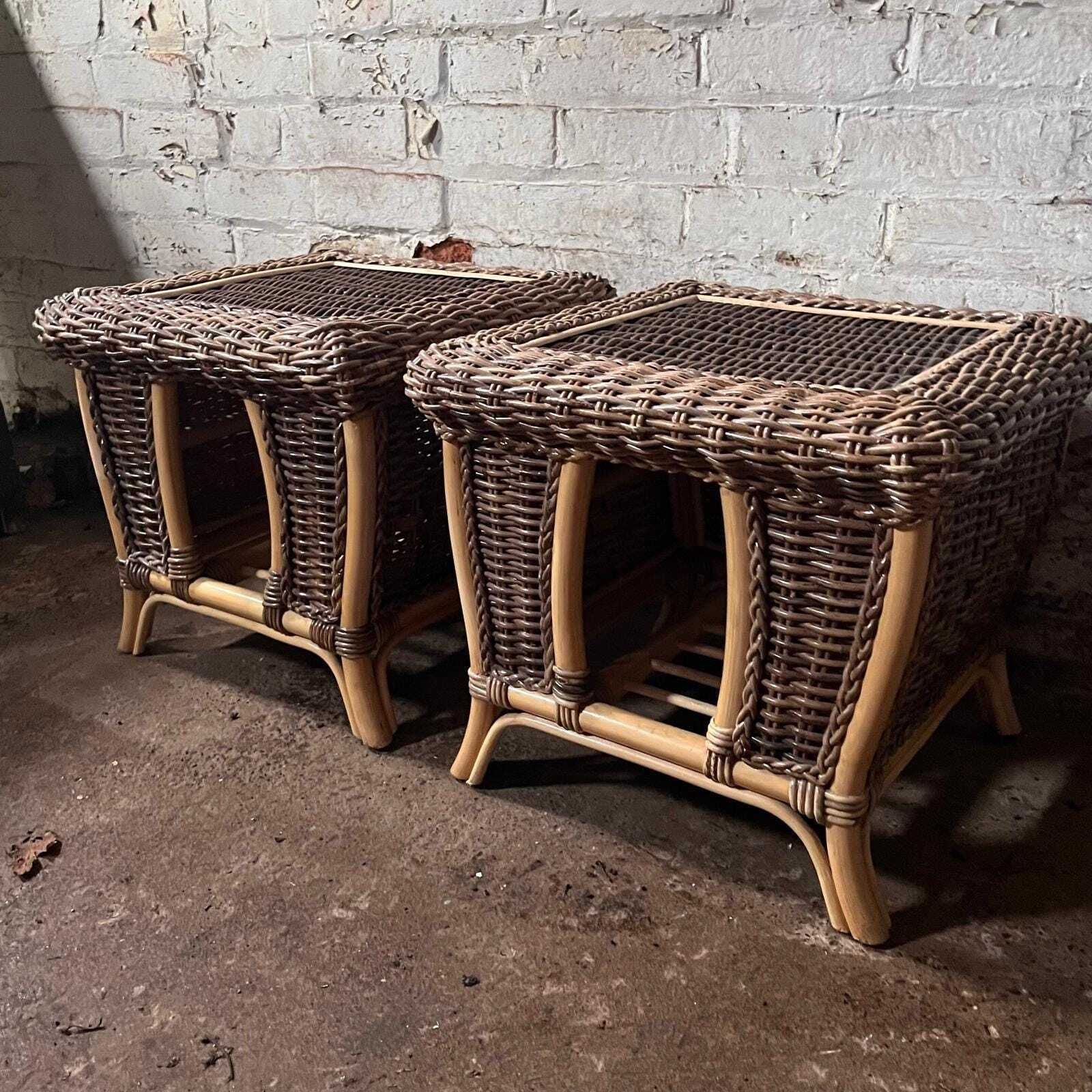 photo for sale A Pair Of Wicker And Bamboo Bed Side Tables