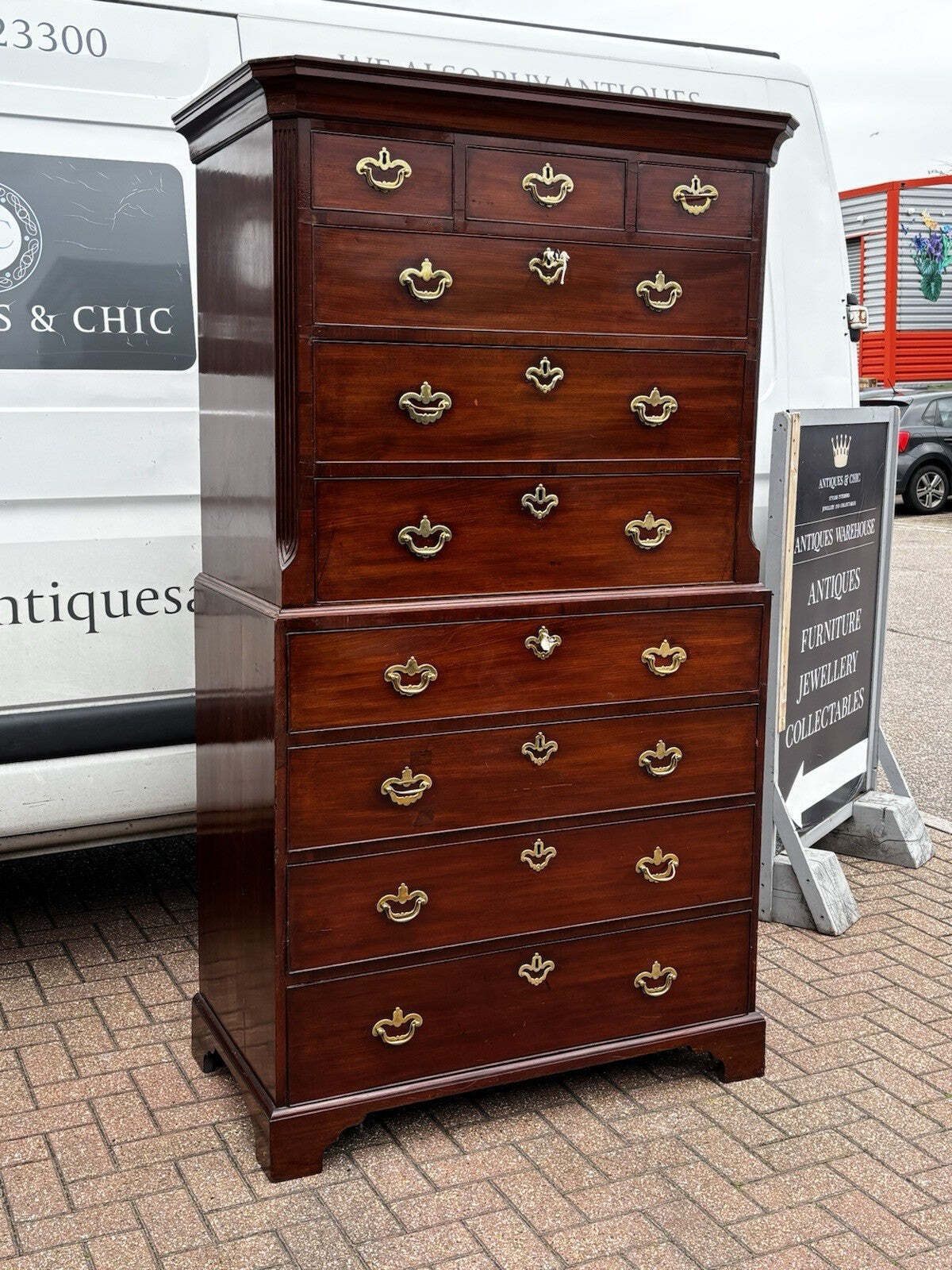 George II Mahogany Chest On Chest With Secretaire Desk, Original Handles. photo buy