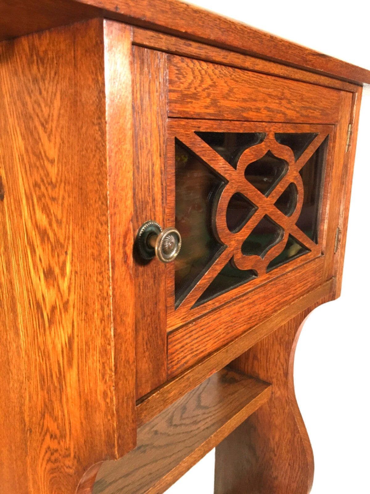 Antique Arts & Crafts Oak Wooden Entrance Hall Coat Stand / Umbrella Rack C.1900 photo for sale