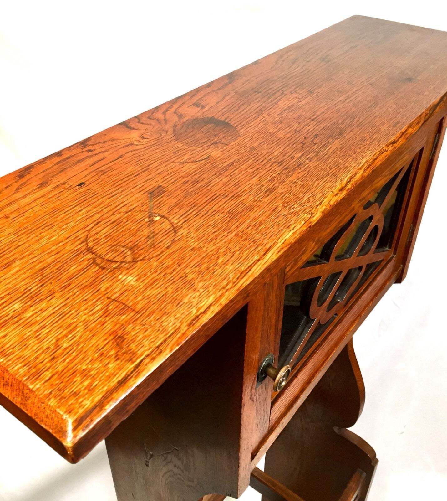 Antique Arts & Crafts Oak Wooden Entrance Hall Coat Stand / Umbrella Rack C.1900 photo vinterior