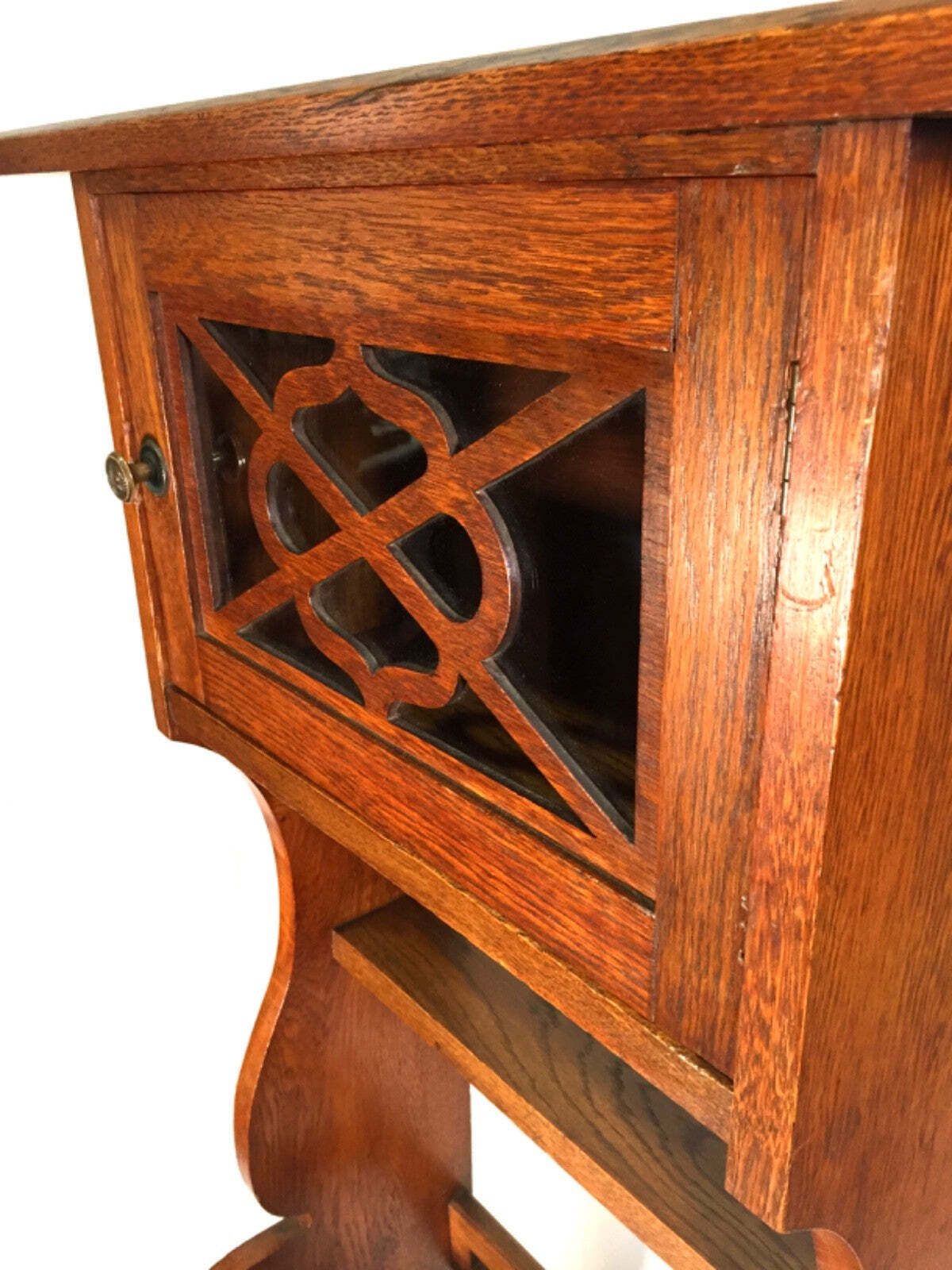 Home Decor Antique Arts & Crafts Oak Wooden Entrance Hall Coat Stand / Umbrella Rack C.1900 photo