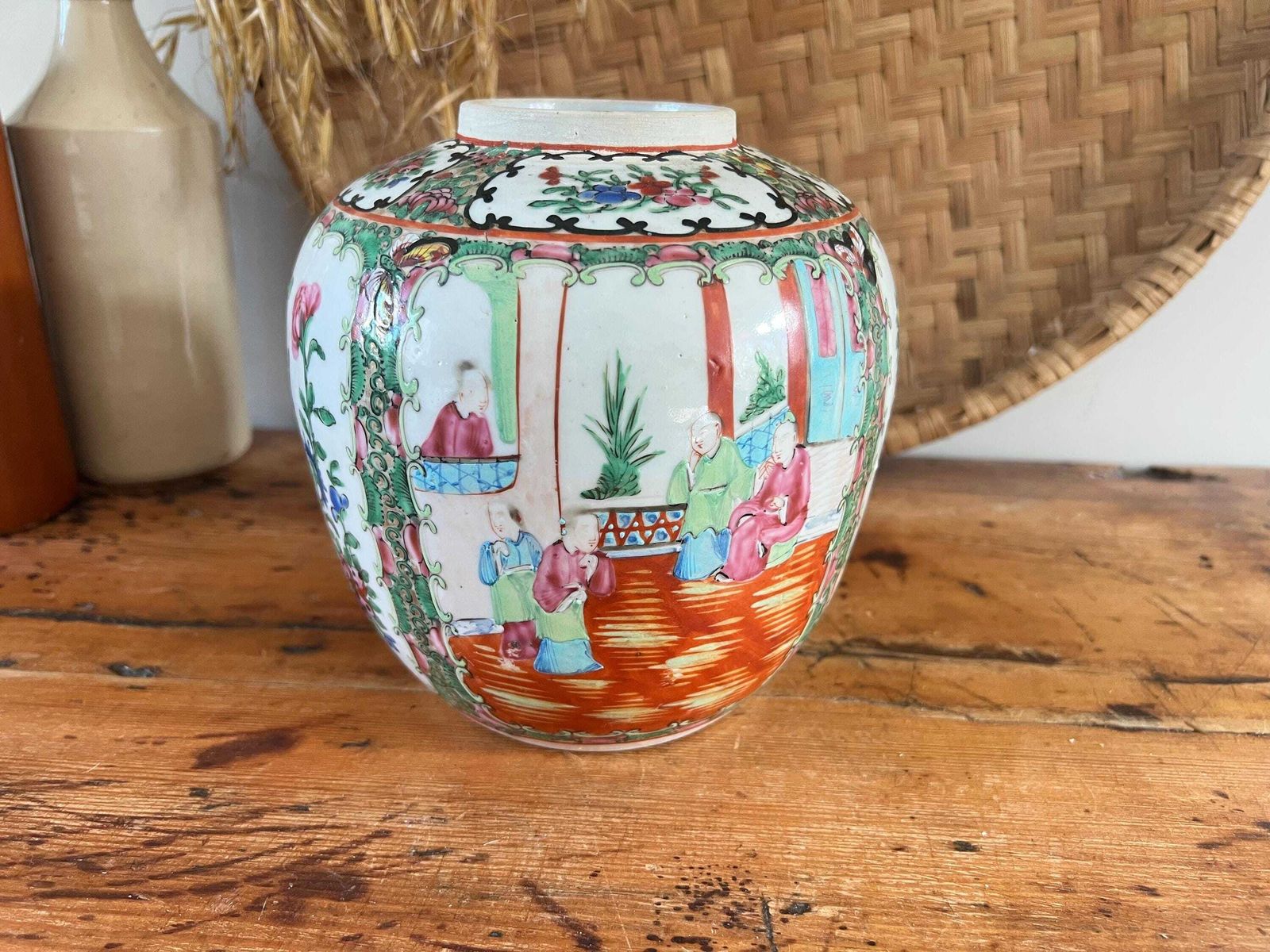 Antique Chinese Rose Medallion Ginger Jar 7" / 18cm – Hand Painted Famille Rose Porcelain – Oriental Chinoiserie Decor   Mid 19th Century photo Home Decor