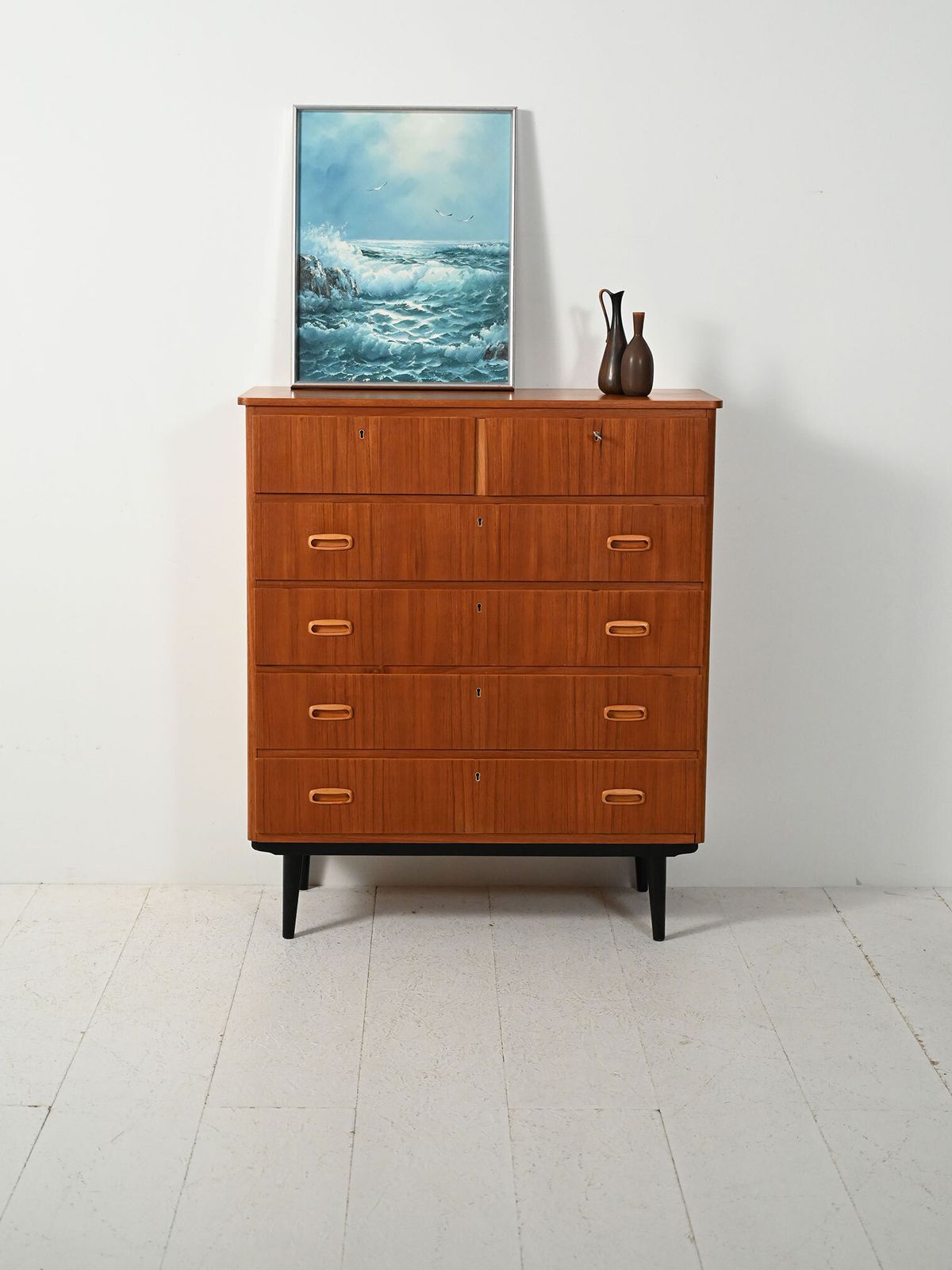 Vintage Scandinavische Ladekast Met Dubbele Bovenste Lade