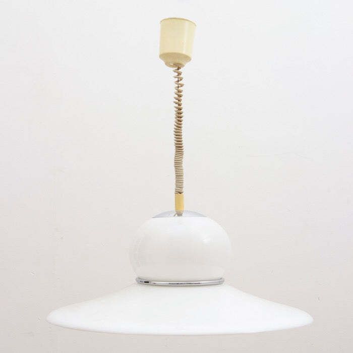 1970s Italian White Plexiglass Space Age Harvey Guzzini Hanging Pendant Light photo for sale