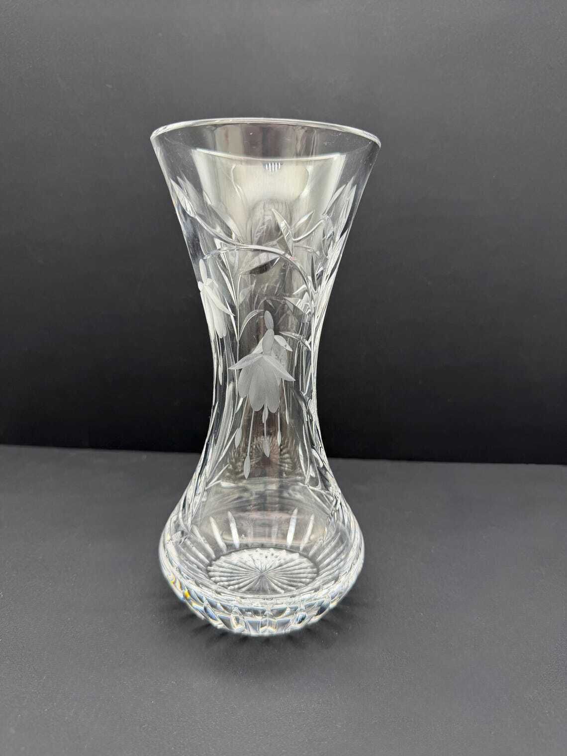 Vintage Royal Stuart Crystal Cascade Fuchsia Etched Vase