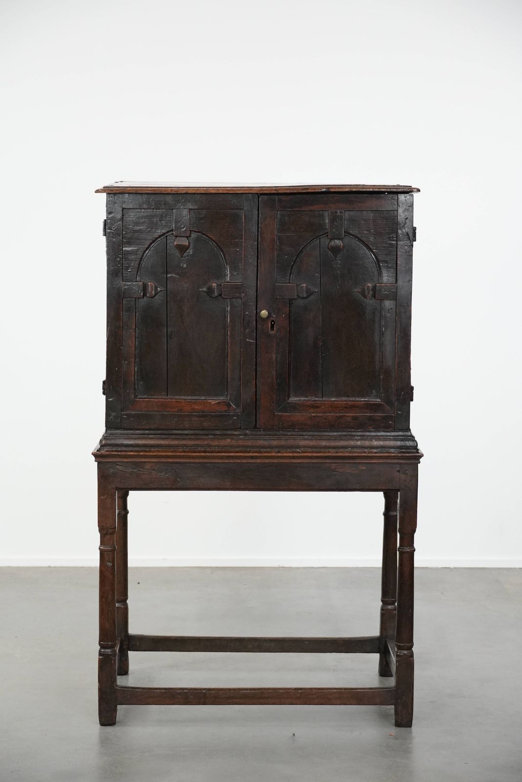 Unique Antique English Cabinet / Cabinet On Stand Of Oak From The 17th Century With Beautiful Original Details photo furniture