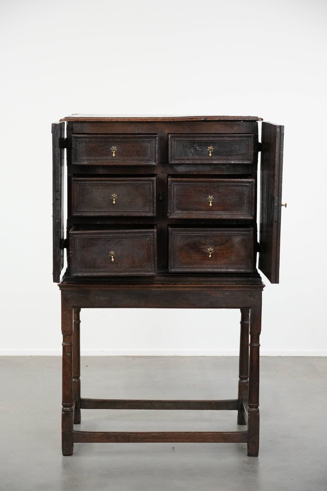 Unique Antique English Cabinet / Cabinet On Stand Of Oak From The 17th Century With Beautiful Original Details photo Furniture
