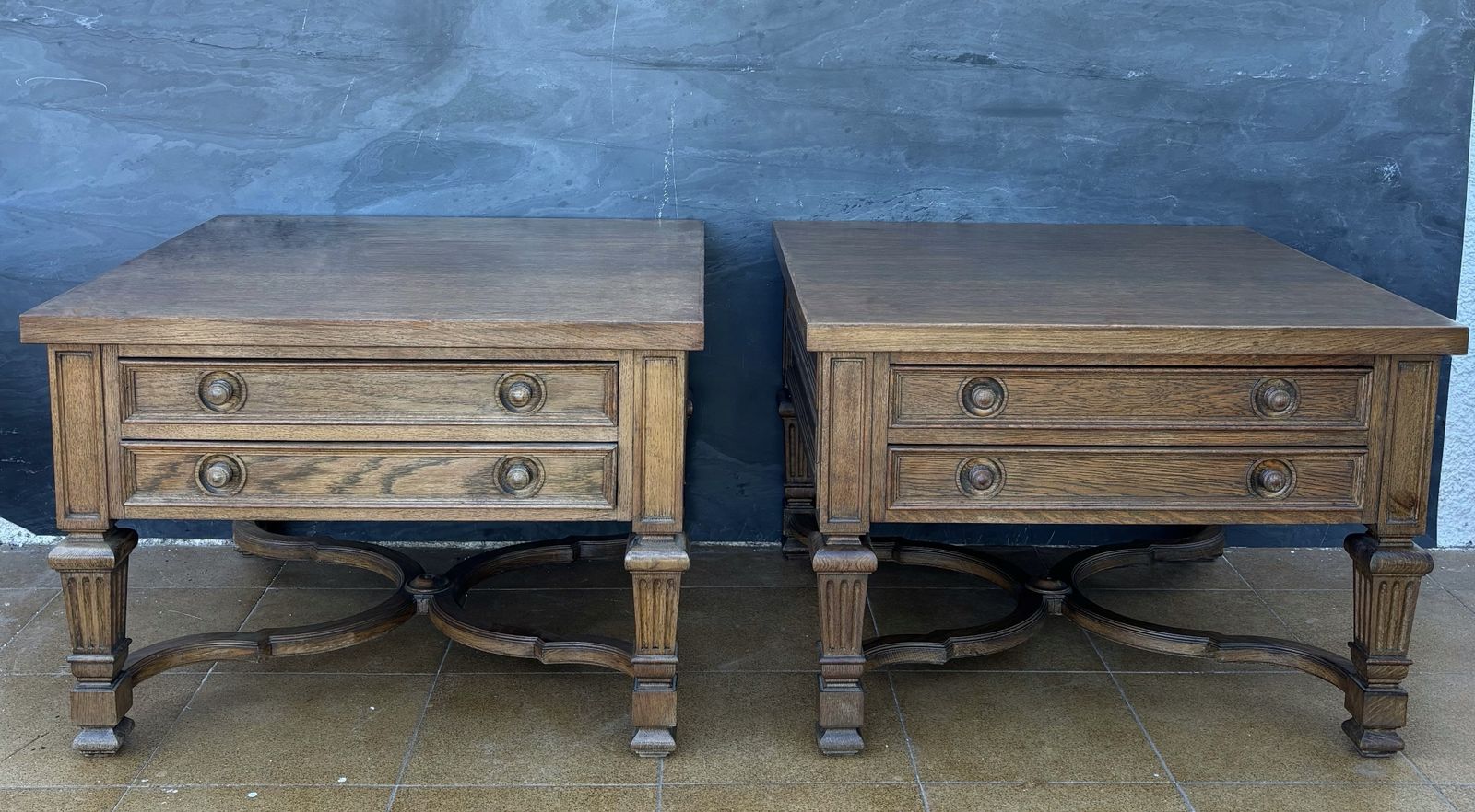 Pair Of Spanish Classical Revival Style Oak Side Tables, Mid 20th Century photo furniture
