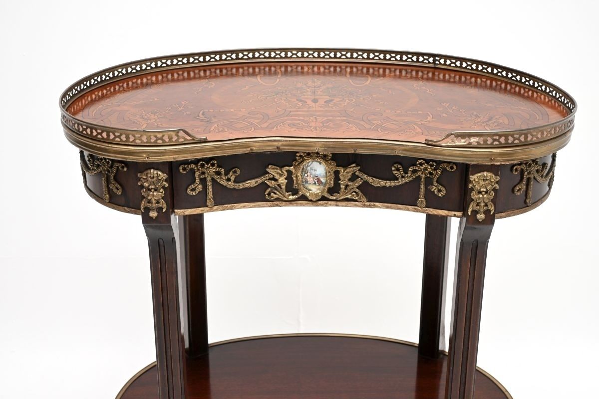 Antique French Style Inlaid Marquetry Kidney Side Table photo 585.0