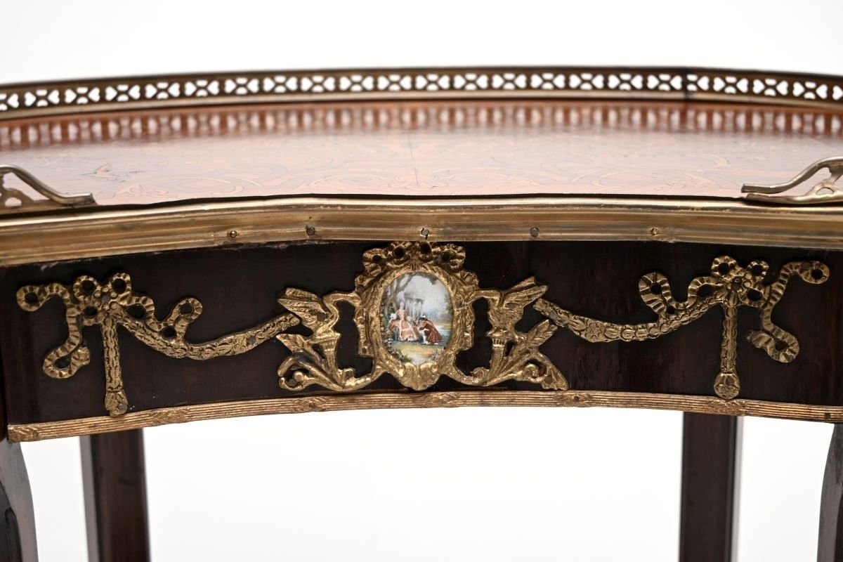 Antique French Style Inlaid Marquetry Kidney Side Table photo vinterior