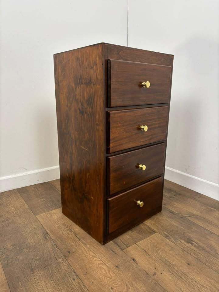 Vintage Dark Oak Veneer Narrow Of Four Drawer Chest photo furniture