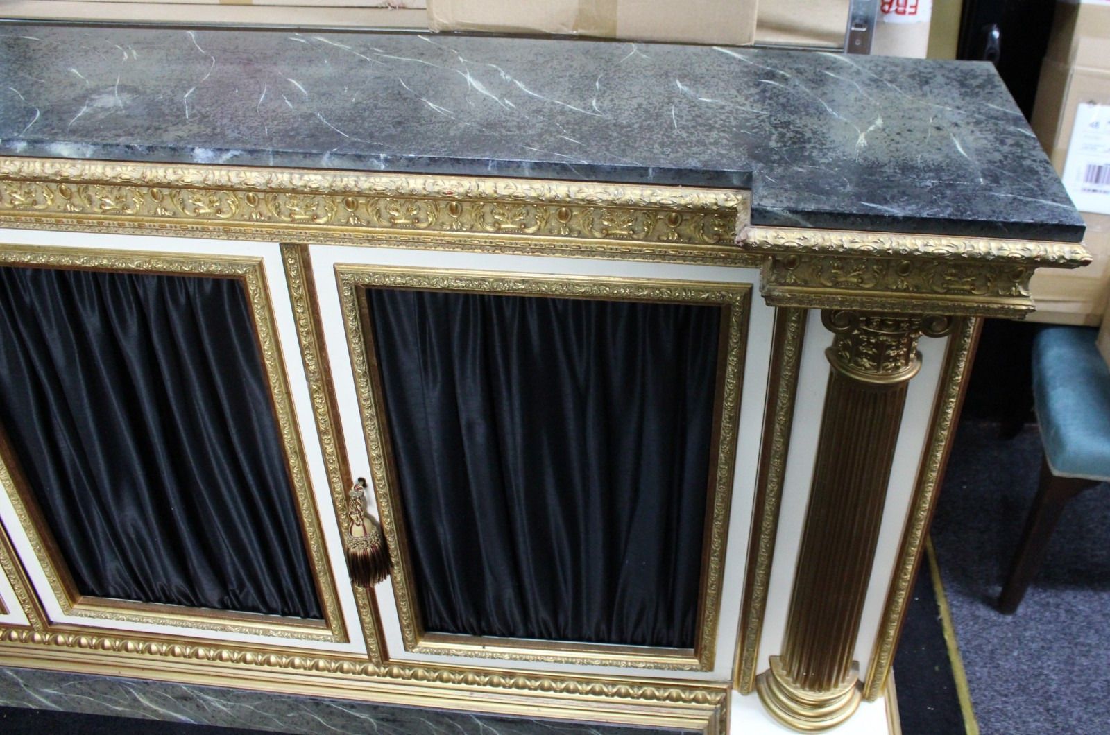 Large Neoclassical Style Gilt And Painted Credenza With Simulated Marble Top photo Furniture