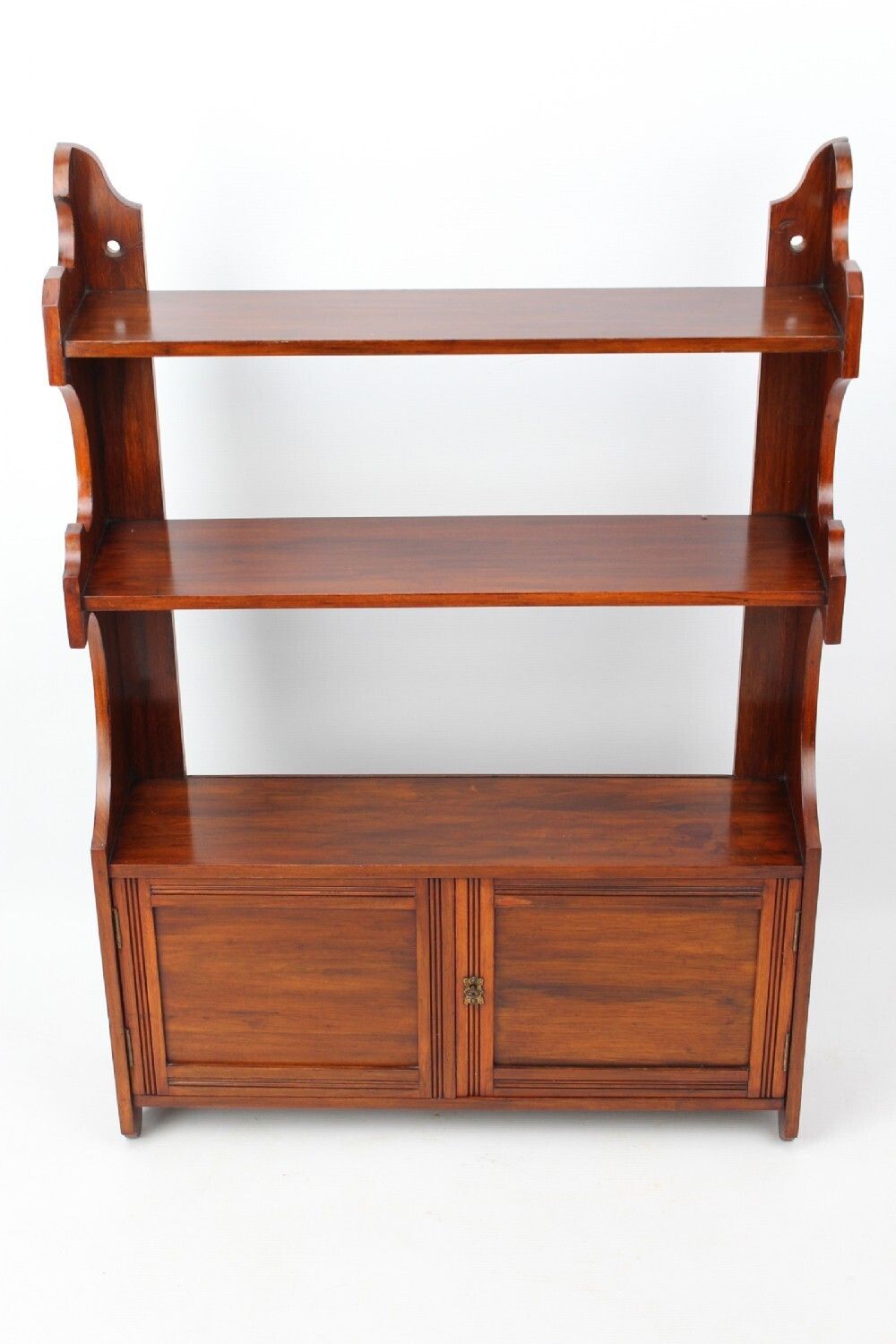 Large Victorian Walnut Hanging Wall Shelf & Cabinet