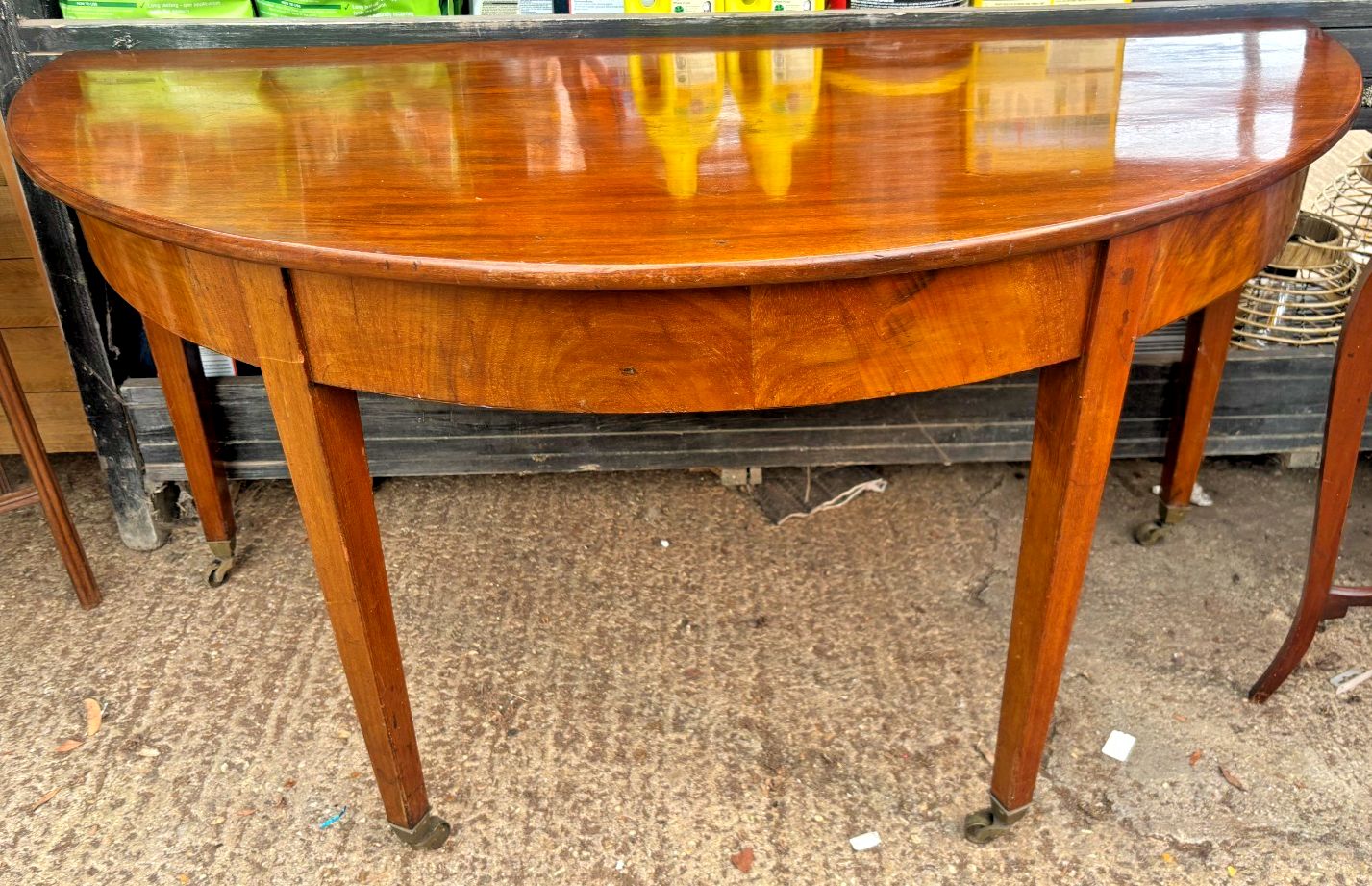 Antique Georgian Mahogany D Shaped Console Table With Original Brass Castors