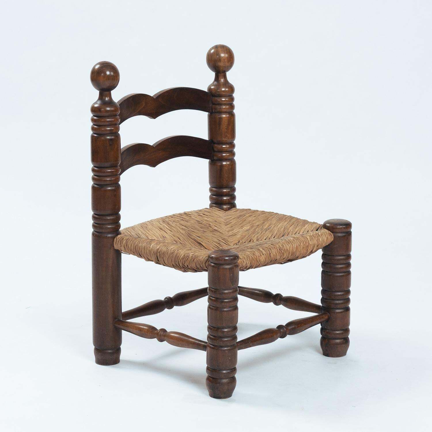 Low Oak Woven Straw Chair In The Manner Of Charles Dudouyt, 1940s photo for sale