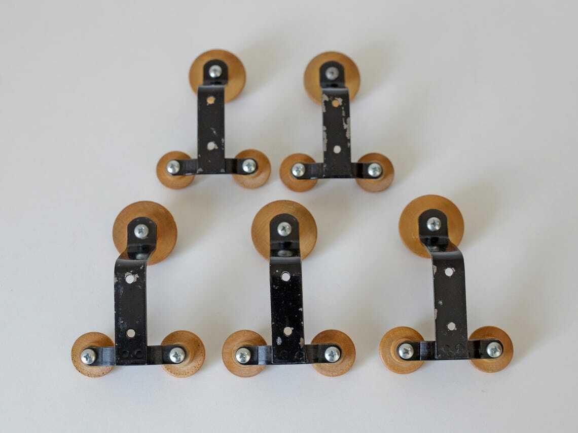 photo for sale Vintage Hooks / Wood And Metal / Set Of 10 / Wall Coat Rack / Retro Hooks 1990's / Hat Rack / Towel Rack