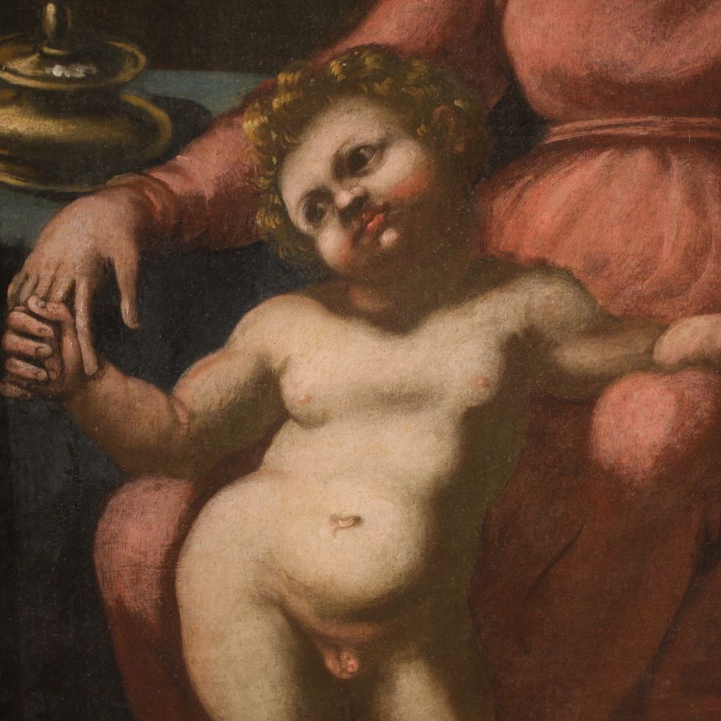 Antique Italian Painting From The 17th Century, Holy Family With Sleeping Saint Joseph photo vinterior