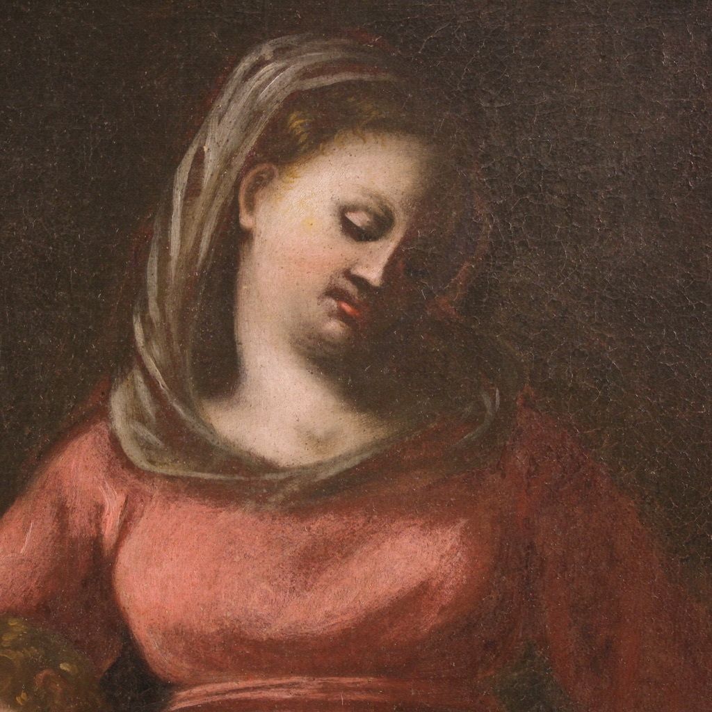 photo for sale Antique Italian Painting From The 17th Century, Holy Family With Sleeping Saint Joseph