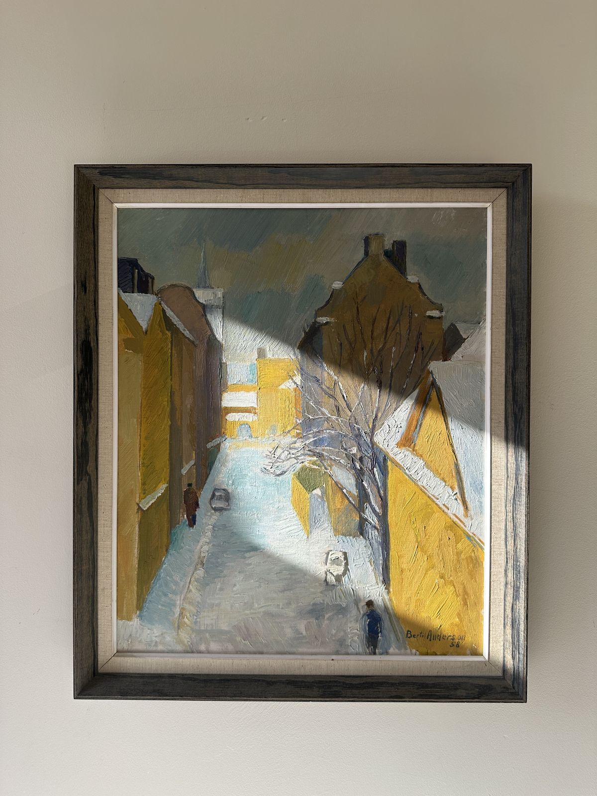 Yellow Houses, Vintage Swedish Oil Painting, Signed & Dated