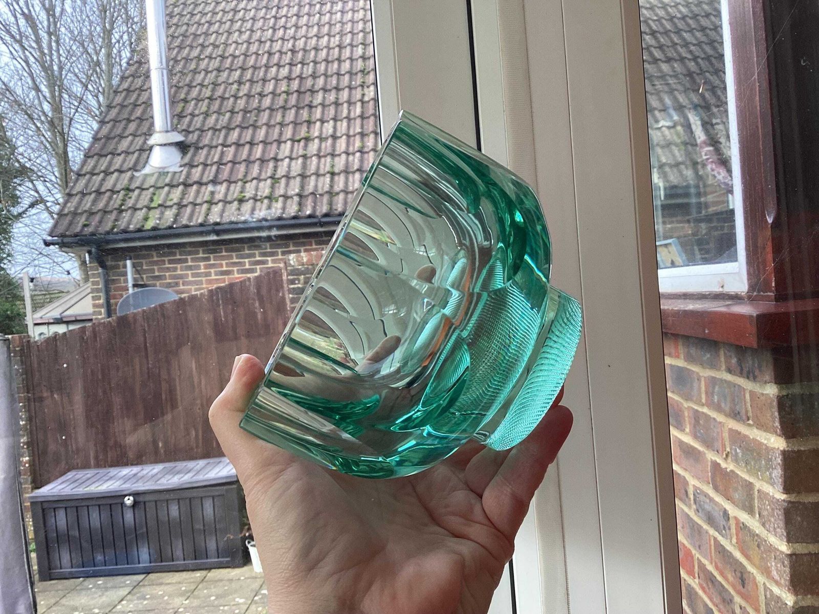 photo vintage Rare Moser Emerald Green Glass Bowl, 1970 Adolf Matura Design, Production No. 2161