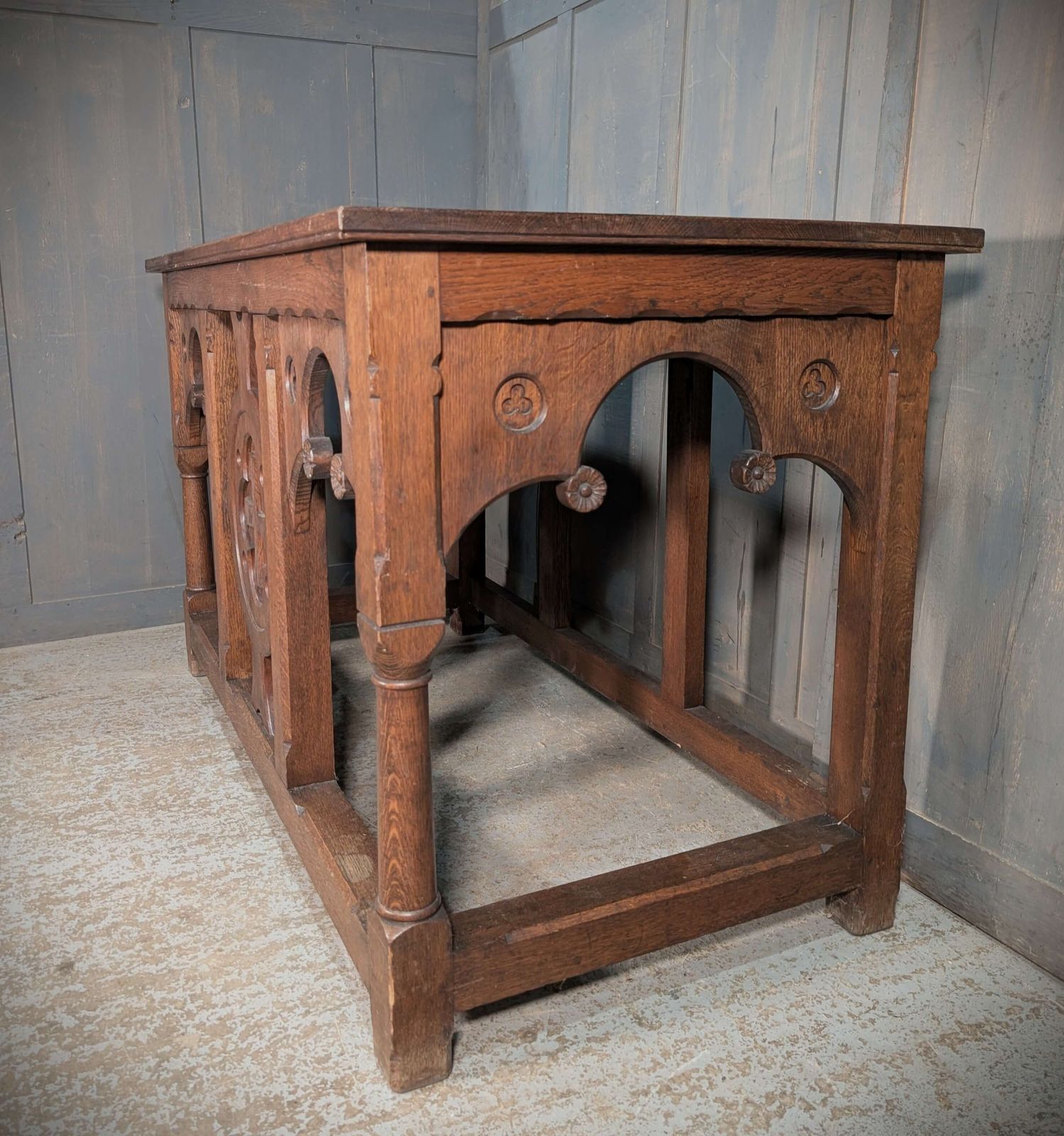 Well Made Heavy Vintage Gothic Oak Church Altar photo vintage