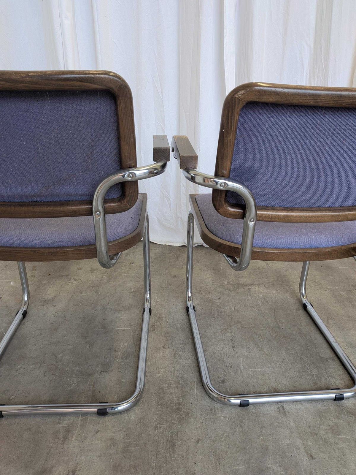 photo for sale Vintage Cesca Style Armchairs (Set Of 2)   Purple Fabric, Mid Century Modern