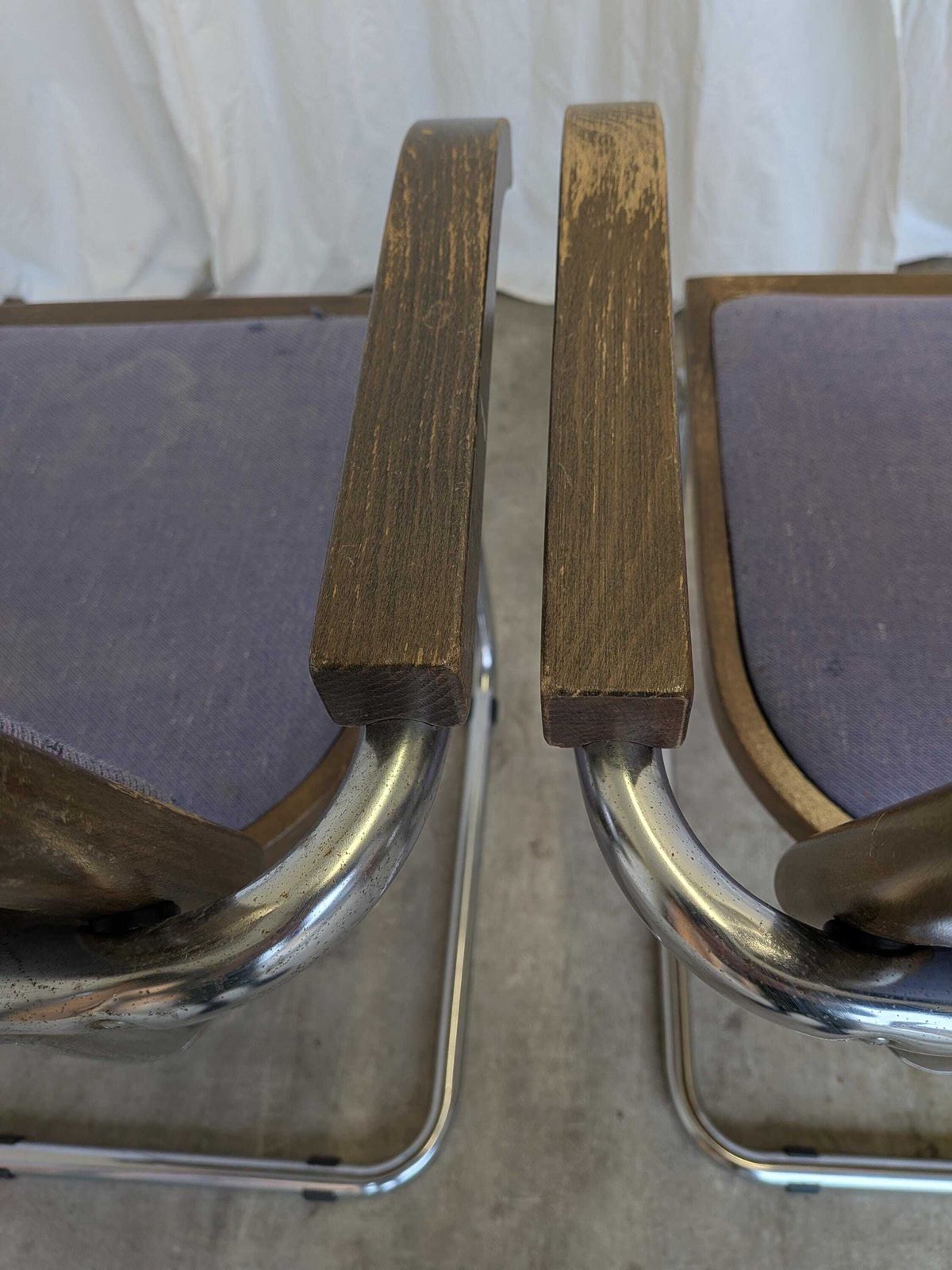 778.0 Vintage Cesca Style Armchairs (Set Of 2)   Purple Fabric, Mid Century Modern photo