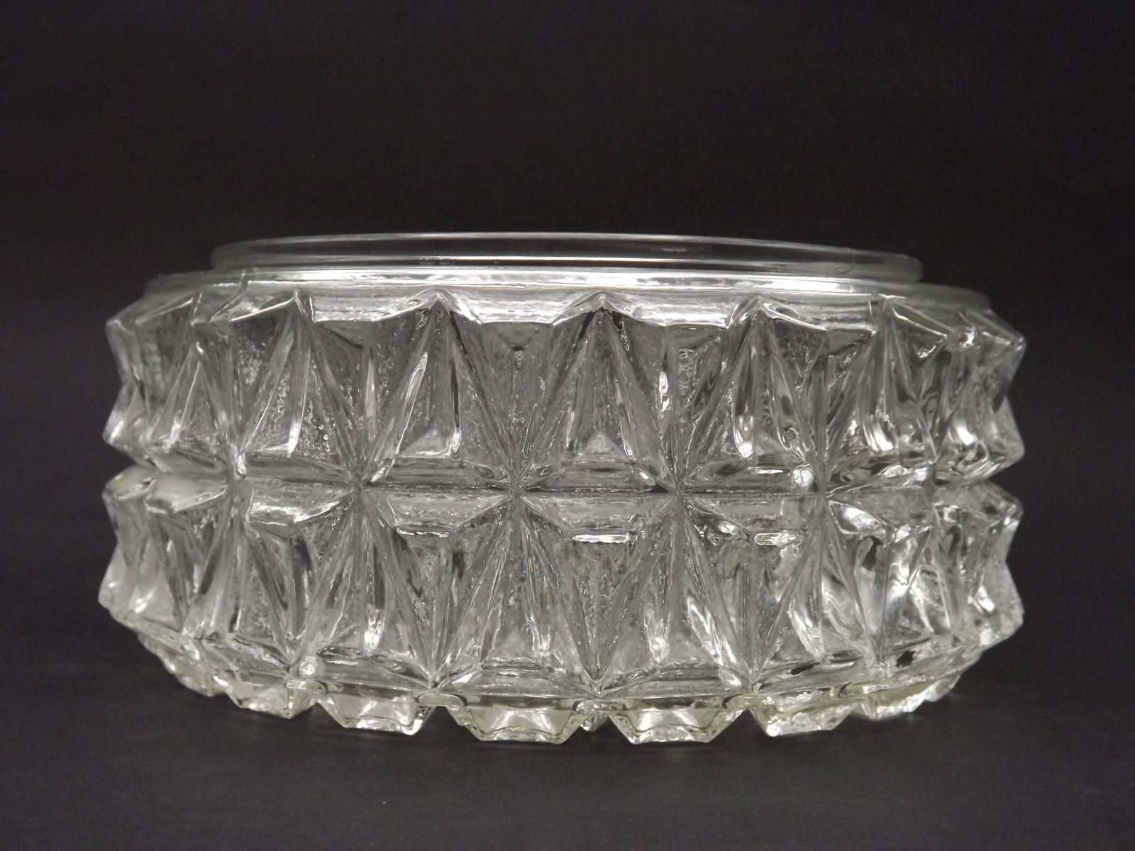 Franse mid-century ronde heldere geslepen glazen plafondlamp vervangende kap photo vintage