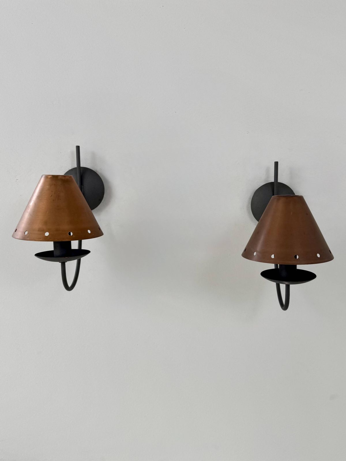 Pair Of Vintage Wall Lights, Copper And Black Lacquered Metal, France, 1970. photo Lighting