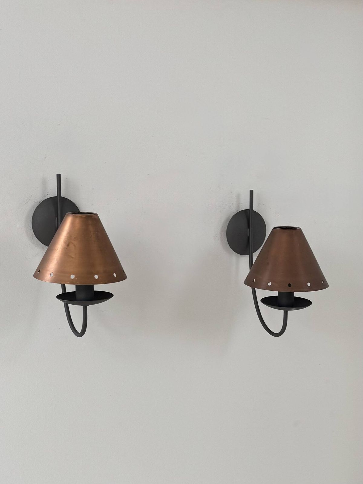 Pair Of Vintage Wall Lights, Copper And Black Lacquered Metal, France, 1970. photo buy