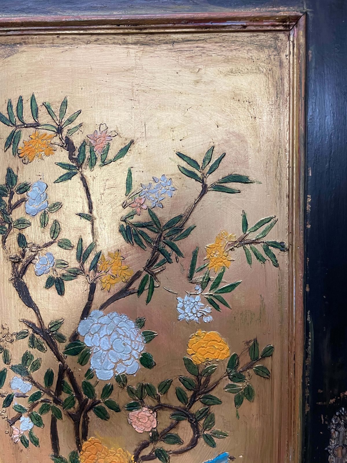 Vintage Painted Pine Wardrobe With Chinoiserie Panels photo vintage
