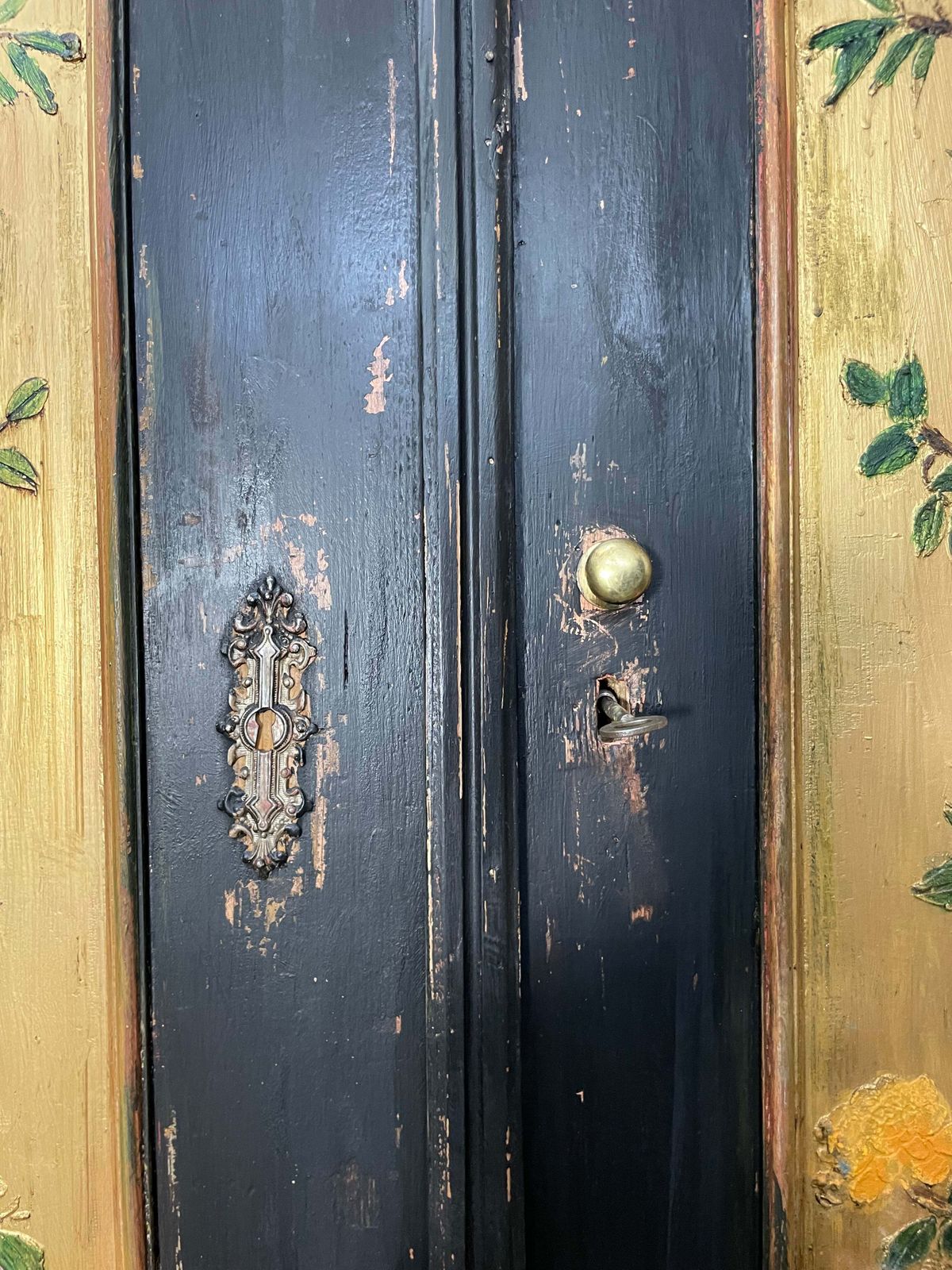 photo furniture Vintage Painted Pine Wardrobe With Chinoiserie Panels