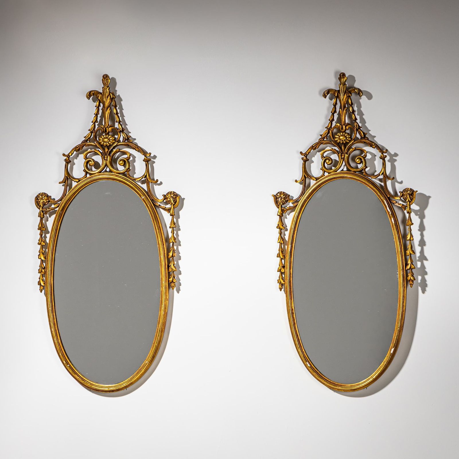 Pair Of Oval Giltwood Wall Mirrors, Italy Mid 20th Century photo furniture