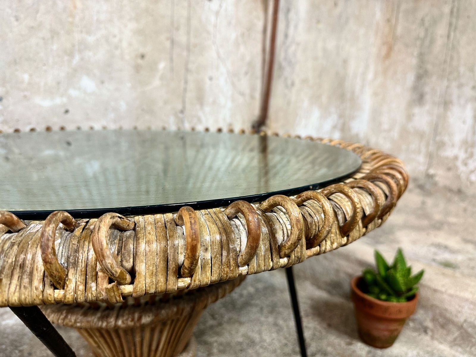 Vintage Rattan And Glass Franco Albini Coffee Table photo buy