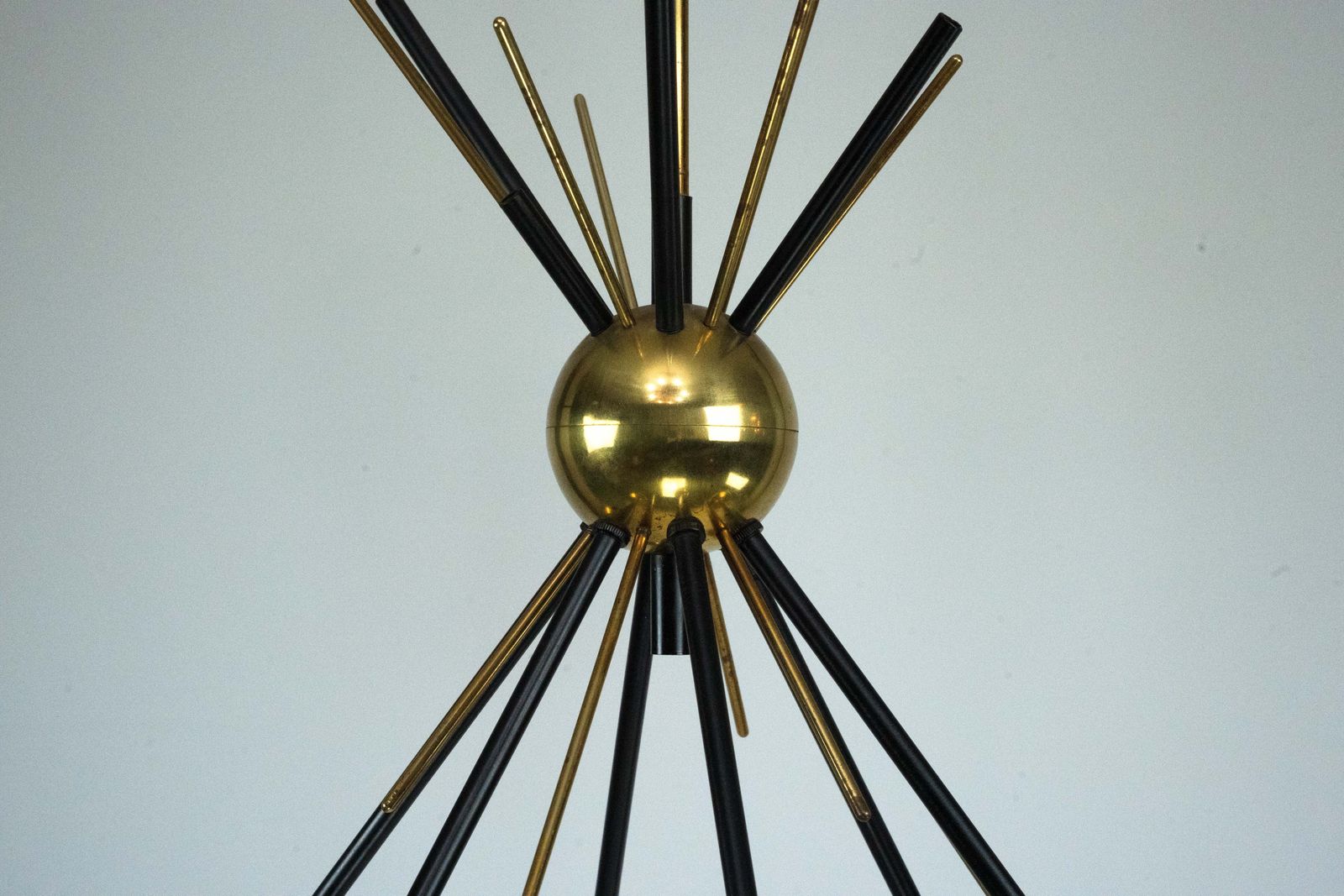 Mid Century Italian 6 Arm Stilnovo Brass And Opaline Glass Chandelier, 1950s photo 8450.0