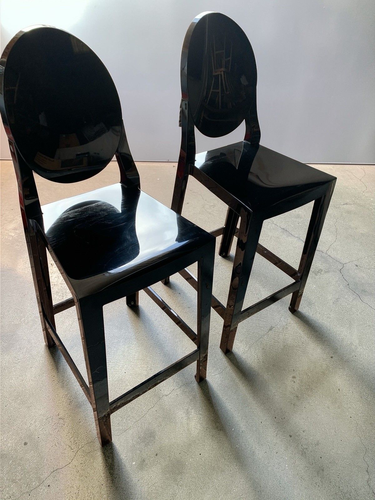 Pair Of Philippe Starck –Kartell ‘One More’ Counter Stools (65cm)  Glossy Black photo for sale