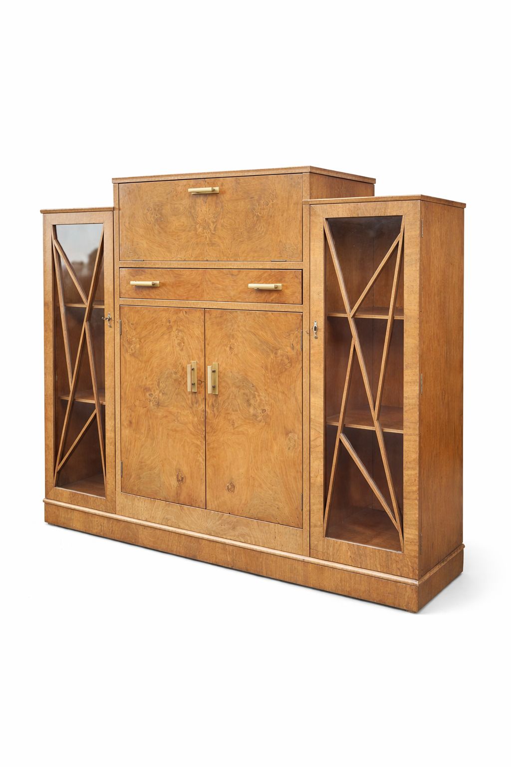 Exceptional 1930s Art Deco Burr Walnut Cocktail Cabinet With Mirrored Illuminated Bar photo furniture