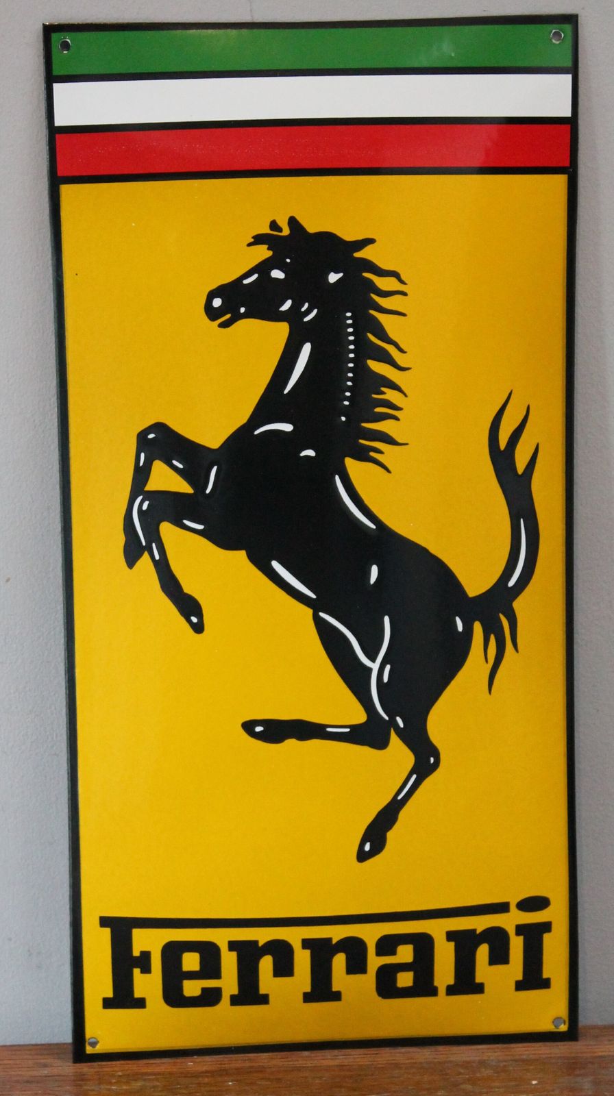 Ferrari Prancing Horse Dealer Auto Garage Sign Enamel Metal Dealership Showroom Plaque Art Cavallino Rampante Scuderia F1 Mille Miglia 1000 Auto Parts photo Home Decor