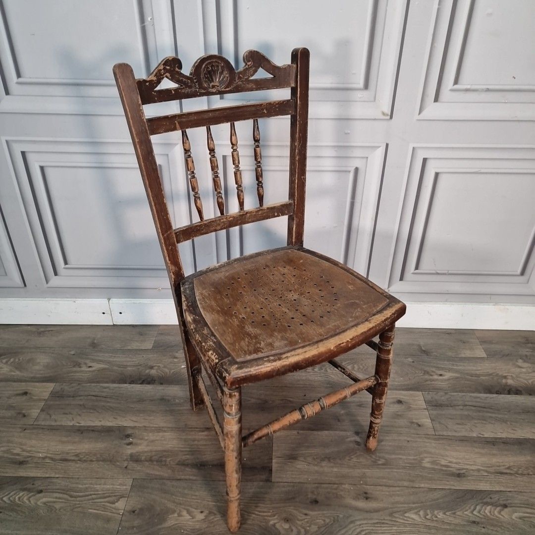 Antique Spindle Back Chair Wooden Bedroom Occasional Seat Victorian Edwardian photo furniture