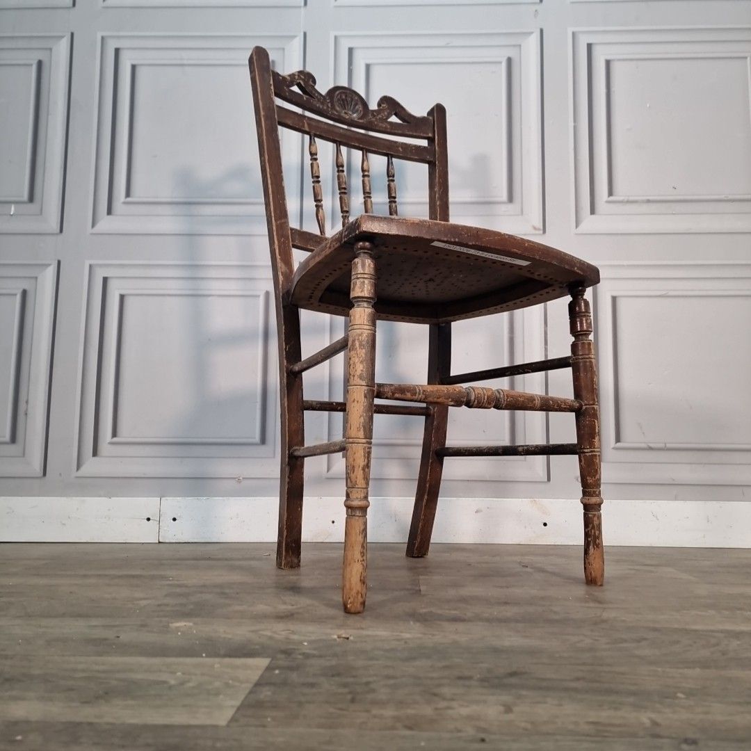 Antique Spindle Back Chair Wooden Bedroom Occasional Seat Victorian Edwardian photo for sale