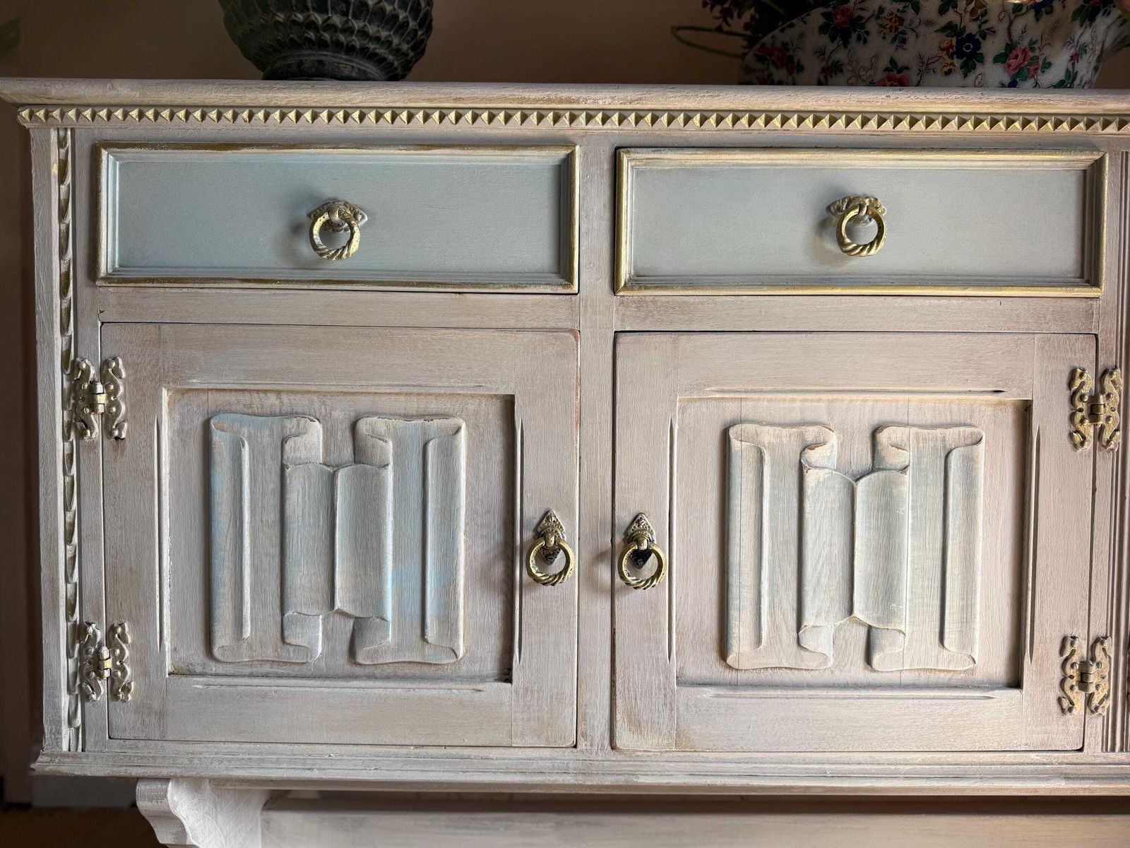 Pair Of Distressed Sideboards   Vintage Painted, Matching Sideboards photo vintage