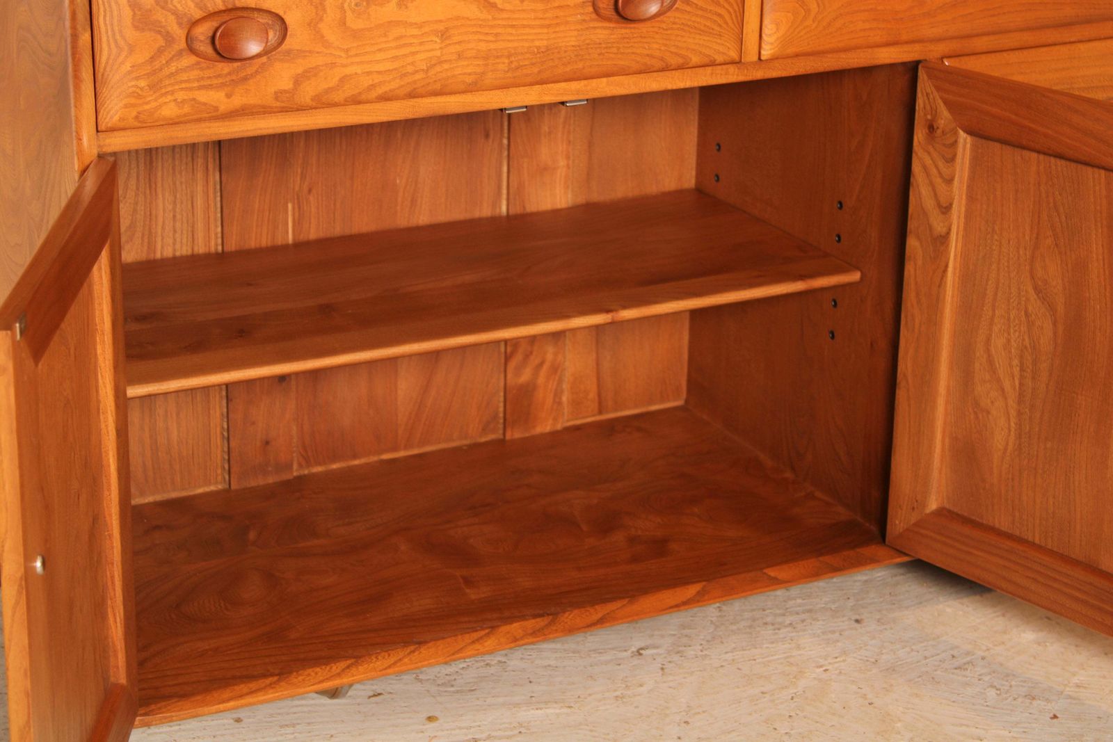 photo buy Mid Century Ercol Windsor Solid Elm Sideboard On Casters, Circa 1960s