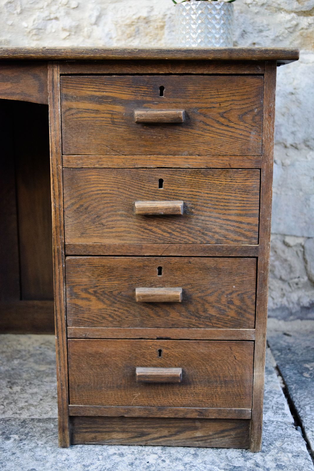Antique Oak Kneehole Desk   Single Pedestal   1920s 1930s photo 450.0