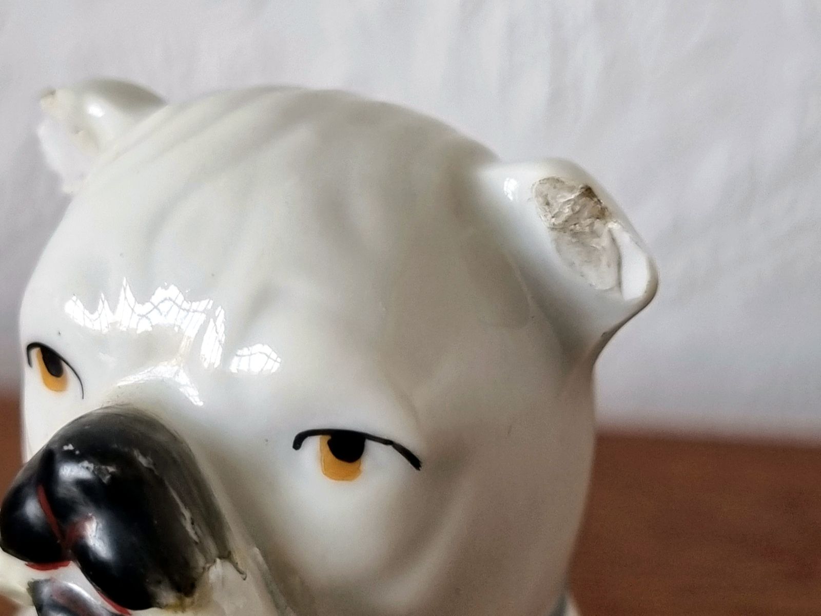 Antique German Porcelain Bulldog Figurine, Signed Germany, White Dog With Basket, Early 20th Century Ceramic Ornament photo Home Decor