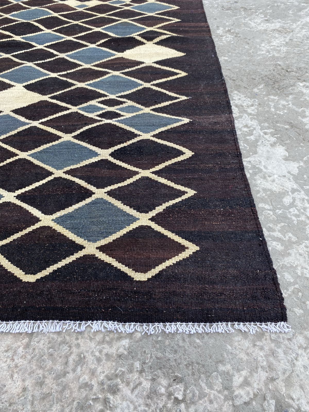 Modern Kilim Handwoven 5x6 Black Area Rug photo furniture