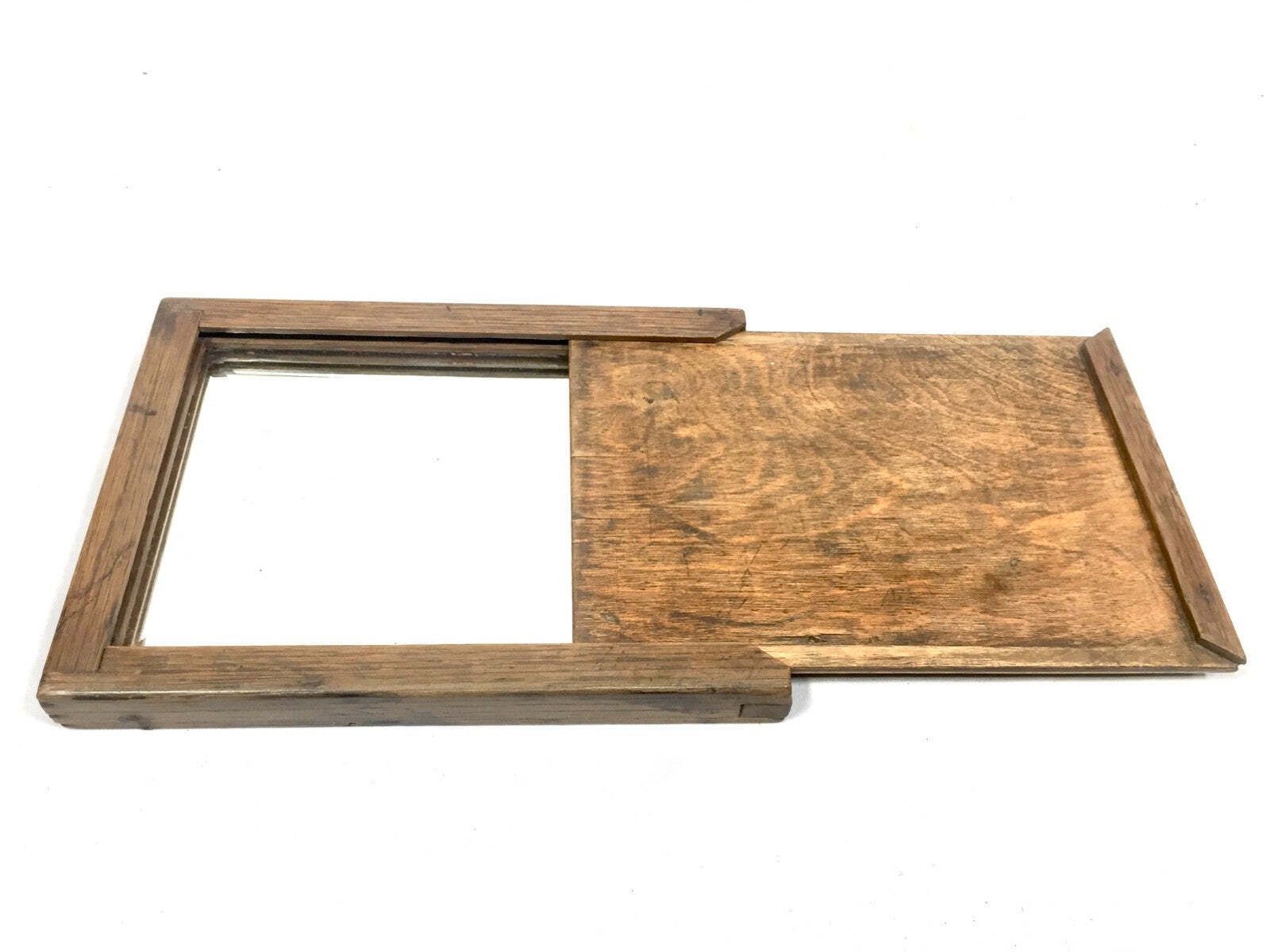 Antique Wooden Cased Travel Campaign Mirror With Sliding Lid / Portable photo 55.0