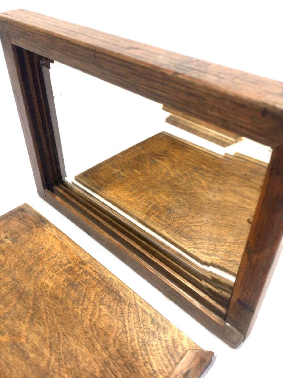 Antique Wooden Cased Travel Campaign Mirror With Sliding Lid / Portable photo buy